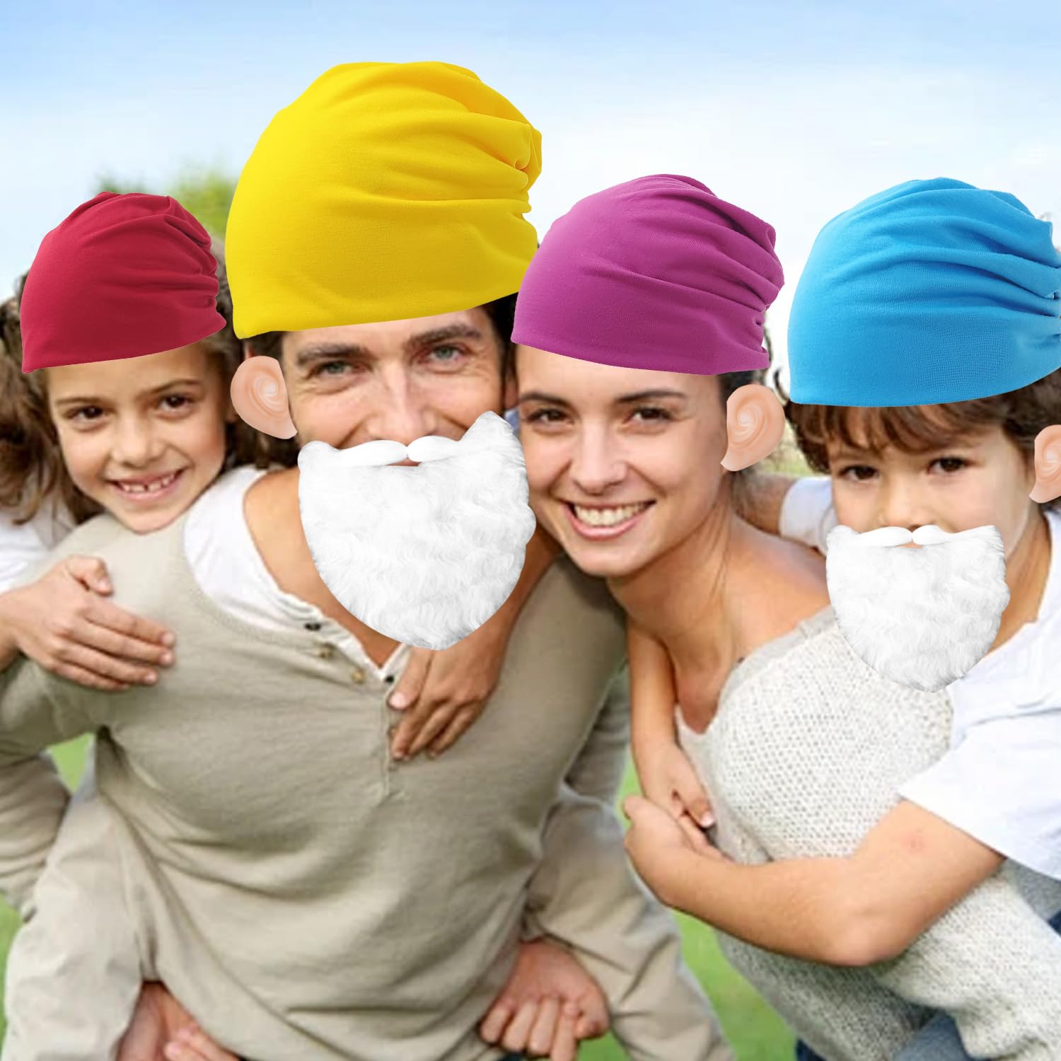 MFUOE 15 Pieces Gnome Costume Sets Dwarf Hats White Fake Beard Fake Ears Multicolor Seven Dwarf Fancy Dress Costumes for Christmas Party Accessories - Image 4