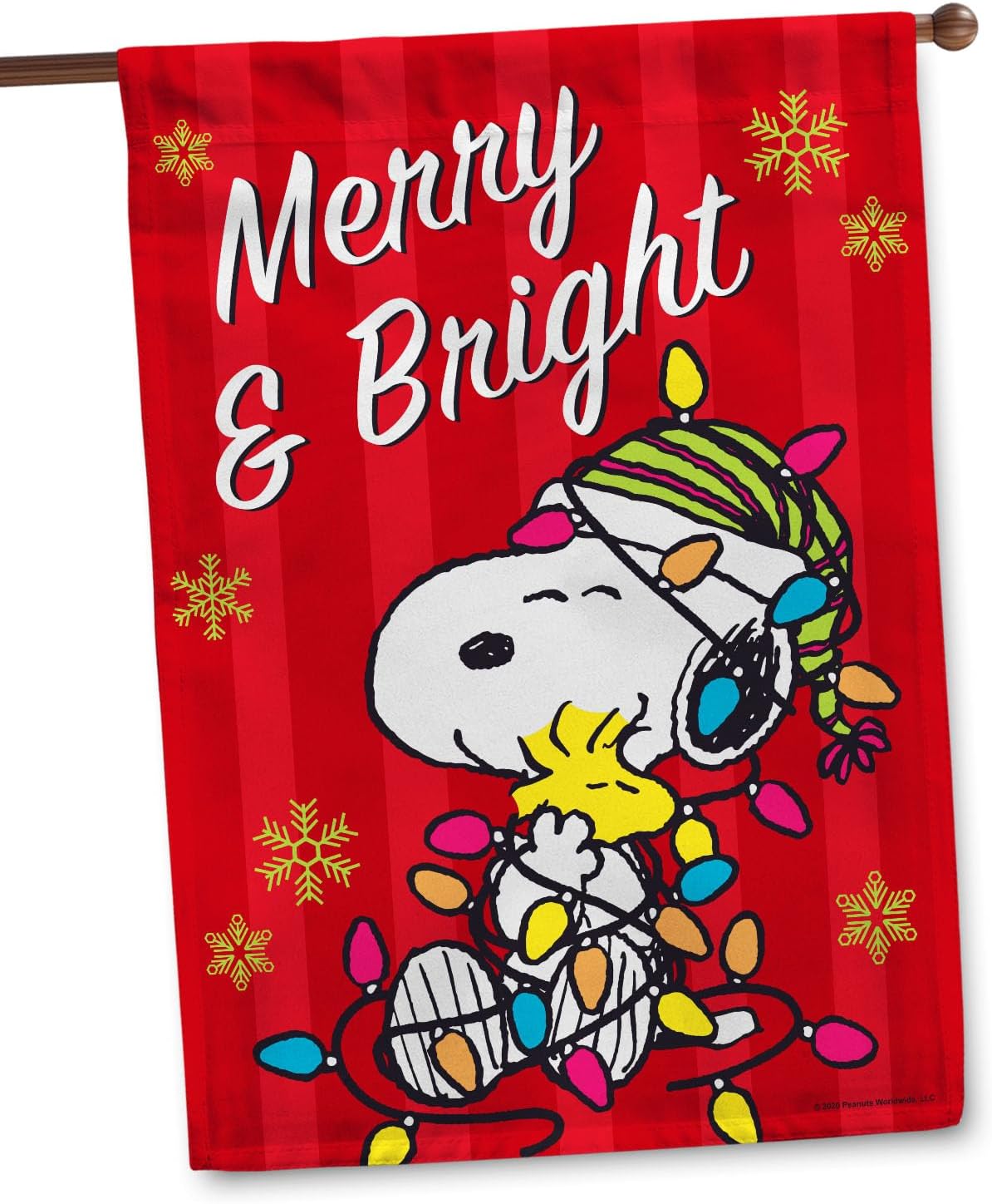 Flagology.com, Peanuts®, Merry & Bright Snoopy and Woodstock – House Flag 28" x 40", Officially Licensed Peanuts®, Christmas