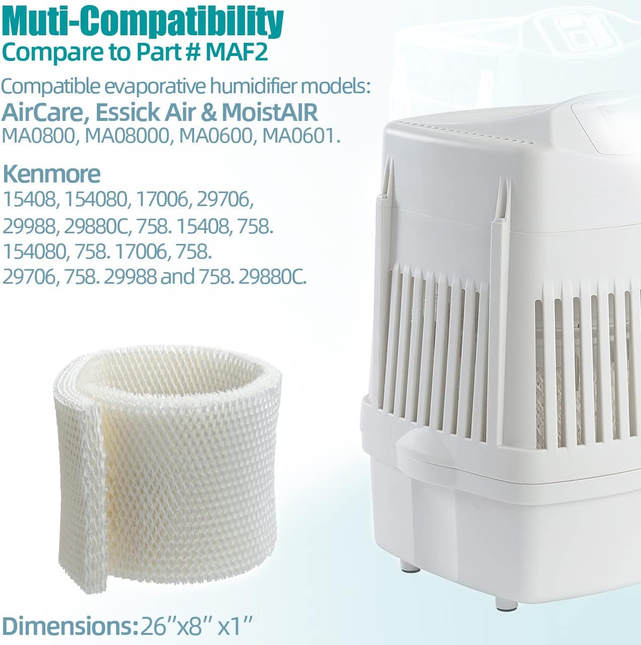 Alocs MAF2 Humidifier Wick Filter for Air-Care - Essick Air Moist Air MA0800 MA08000 MA0600 MA0601; Kenmore 32-15508 15408 154080 (2-Pack)