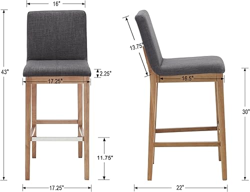 Miniatura 2 de Kmax Juego de 2 taburetes de bar de 30 pulgadas, taburetes de bar tapizados de granja con soporte trasero, taburetes de bar sin brazos de madera