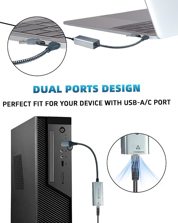 Ethernet to USB Adapter, 1Gbps USB to RJ45 Gigabit LAN, USB 3.0 Ethernet Adapter Compatibility 10/100/1000Mbps. Compatible with Laptops, PC, Mac OS, Linux and More