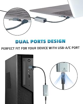 Ethernet to USB Adapter, 1Gbps USB to RJ45 Gigabit LAN, USB 3.0 Ethernet Adapter Compatibility 10/100/1000Mbps. Compatible with Laptops, PC, Mac OS, Linux and More