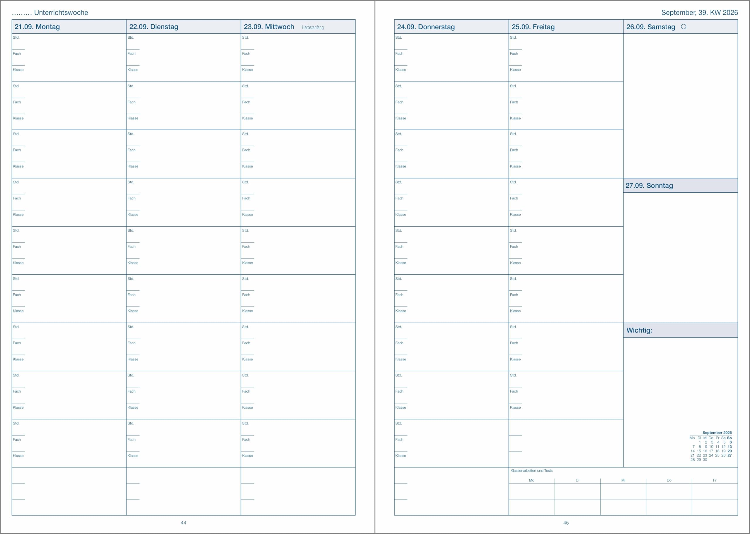 F&L - Lehrerkalender Planer 2026/2027, A4 plus, blau