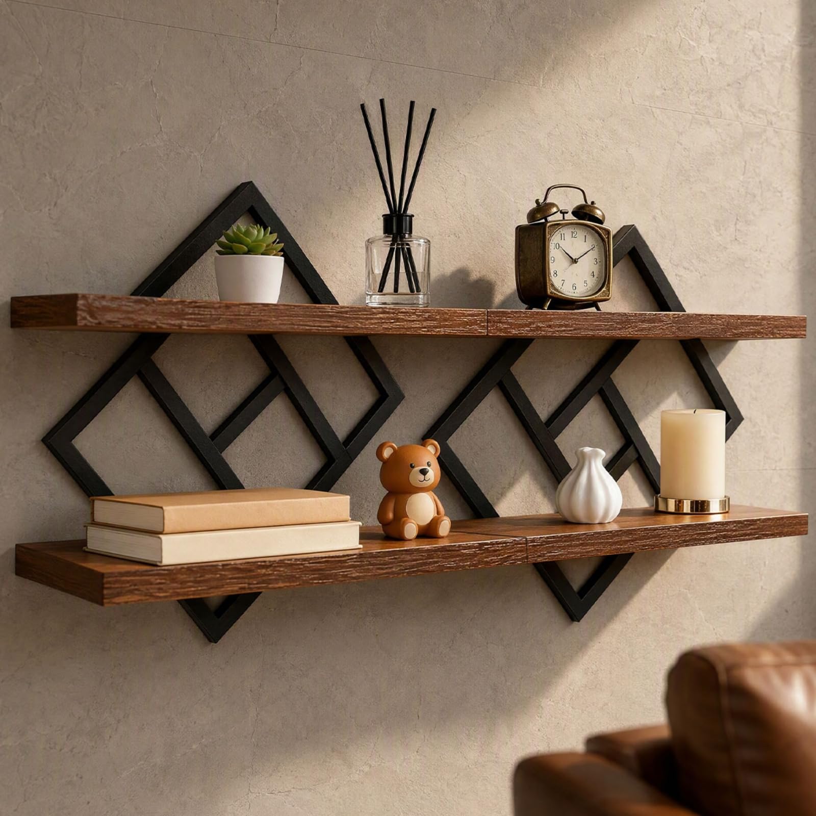 Étagère Murale Flottante, Rangement Suspendu 2 Niveaux, Lot de 2
