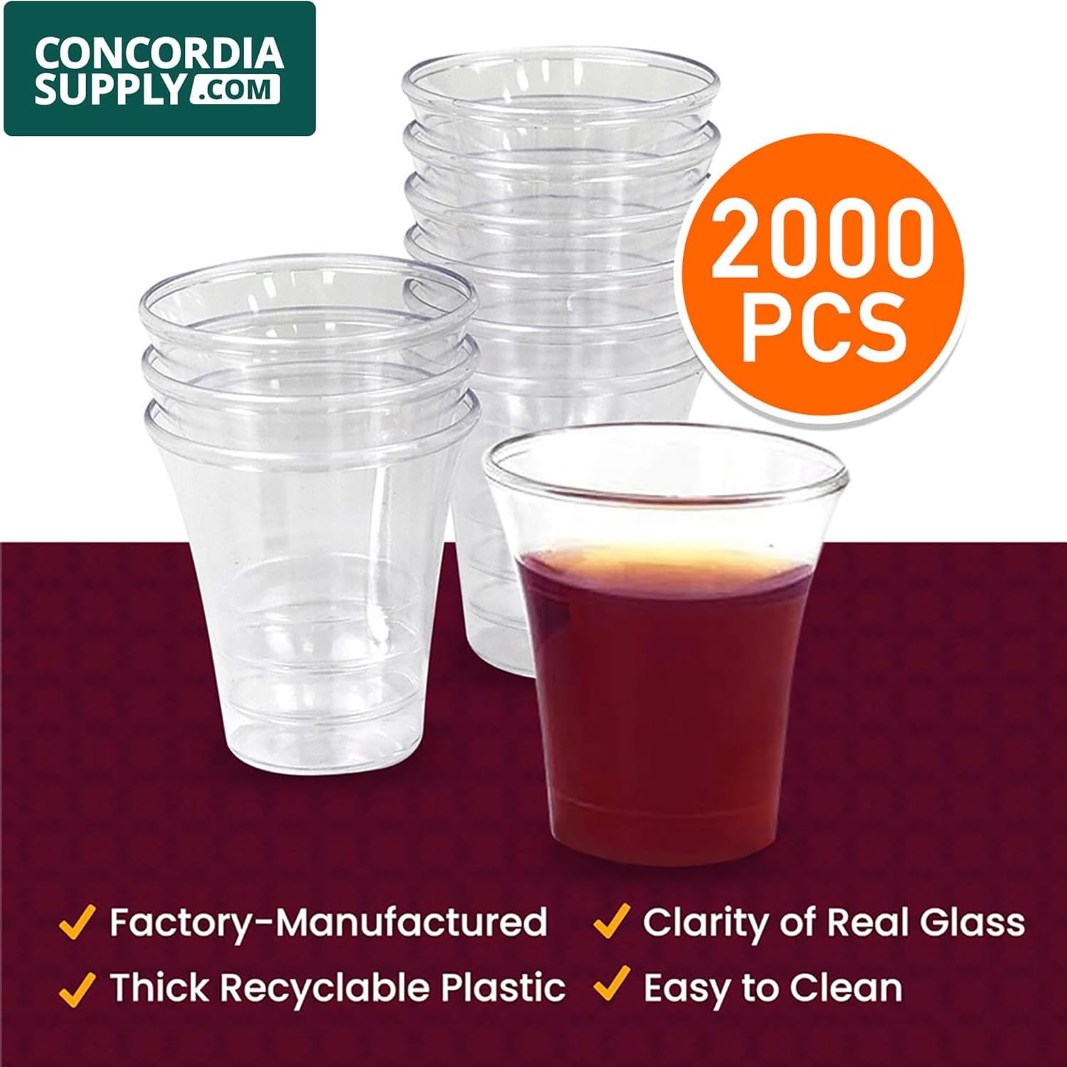 Concordia Supply Communion Cups - 1-3/8" Recyclable Hard Plastic Cups w/Smooth Edges & Fits Standard Holy Communion Trays for Church Services, Fellowship & Santa Cena (2000 Count)