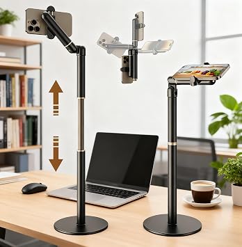 25inch/63cm Aluminum Overhead Phone Mount360 Angle Adjustable Cellphone Stand Holder 4"-6.9" Table Top YouTube Streaming Content Creator Video Recording. YE-S