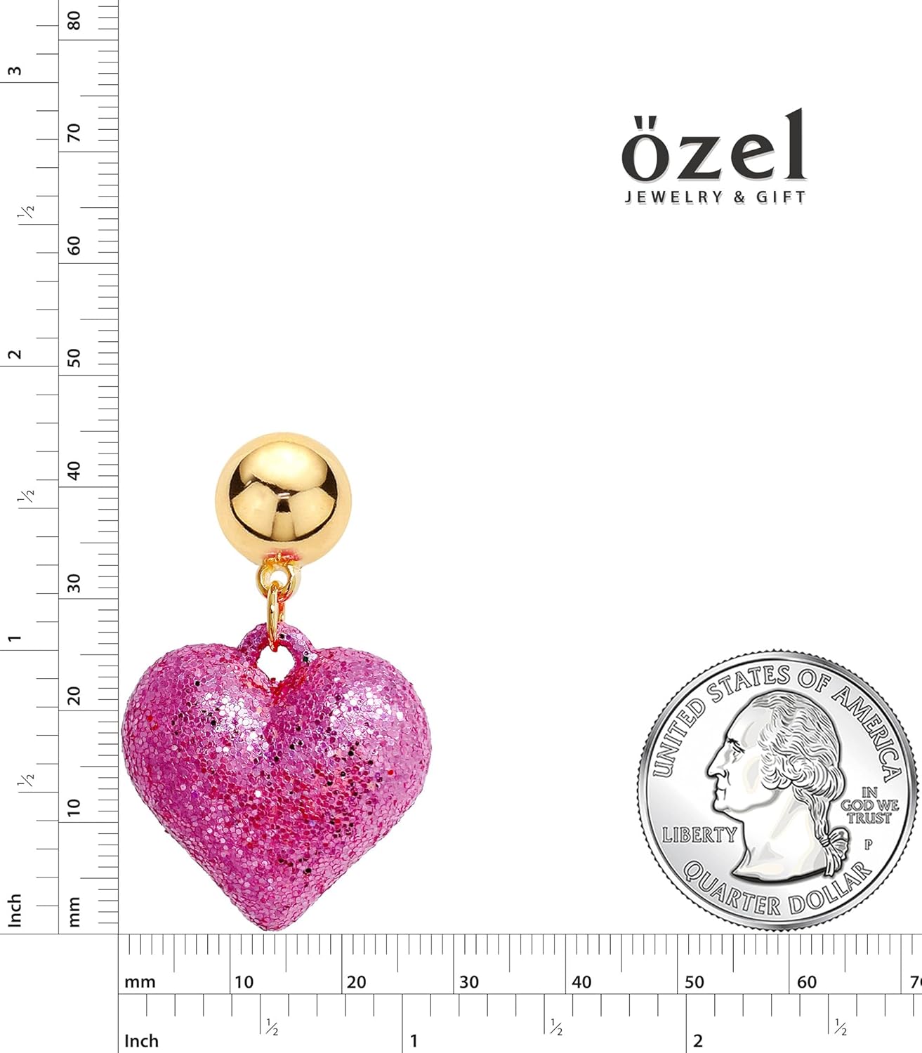 OZEL Heart Earrings Dangling, Valentine Earrings for Women, Pink Heart Accessories, Lightweight Glitter Statement Jewelry Gifts - Image 5