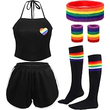 Pride Outfits for Women Girl Rainbow Summer Crop Top and Shorts Halter Pride Suit Headband Wristbands Socks Set
