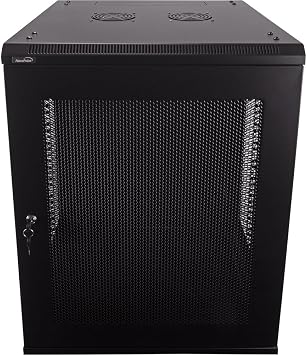 NavePoint 15U Server Rack Enclosure - 23.6 Deep, Wall Mount Network Cabinet with Locking Perforated Door, 19 IT Equipment Compatible, Network Rack, Removable Side Panels, Black