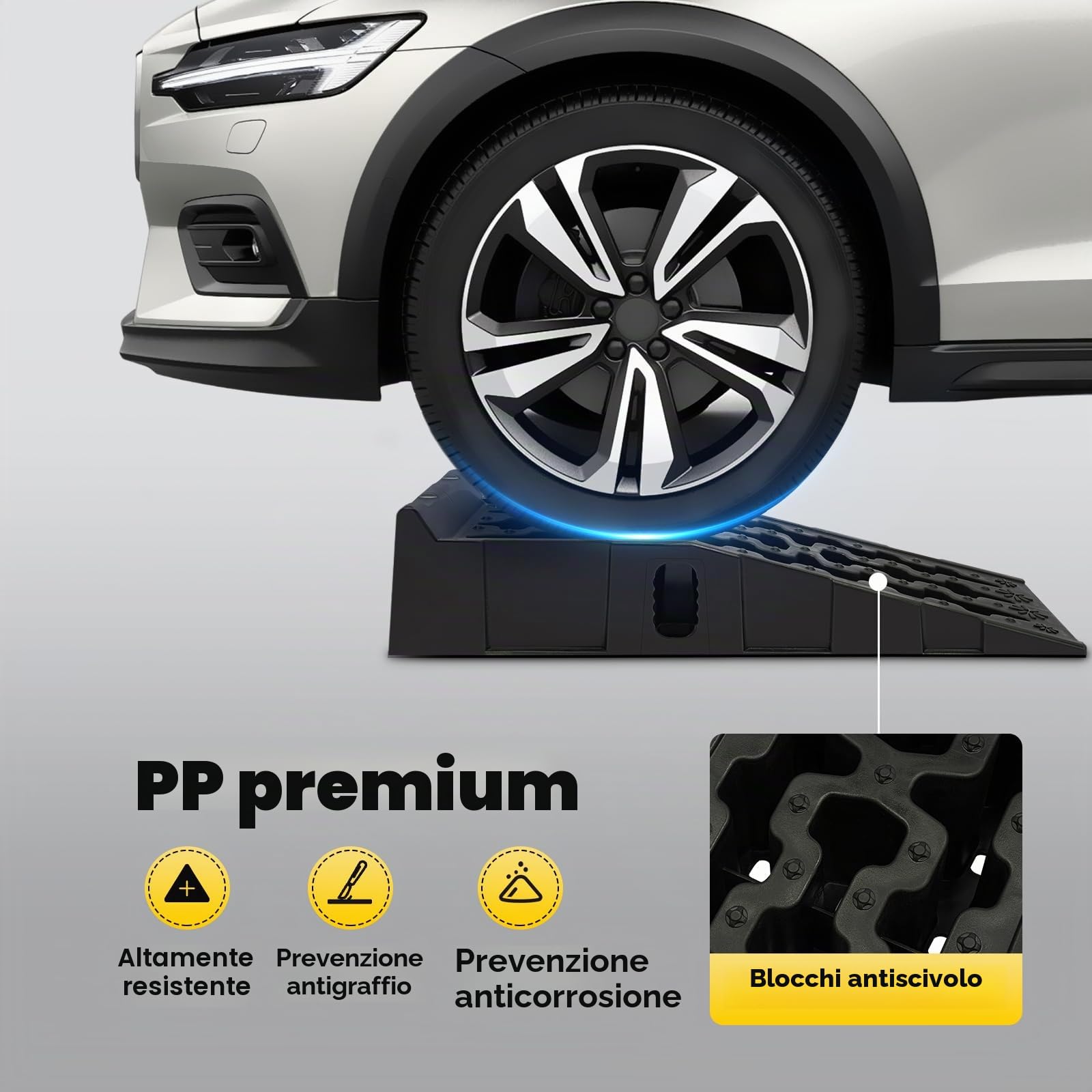 Set di 2 Rampe di Carico Pesanti 7T per Auto, Piattaforma, Rampa in Plastica Antiscivolo, Stabilizzazione per SUV Fino a 7257 kg/Coppia