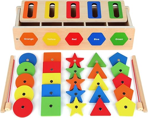 Montessori Toys - Caja de clasificación de formas de color de madera para niños pequeños de 1 a 3, bloques geométricos a juego para aprendizaje