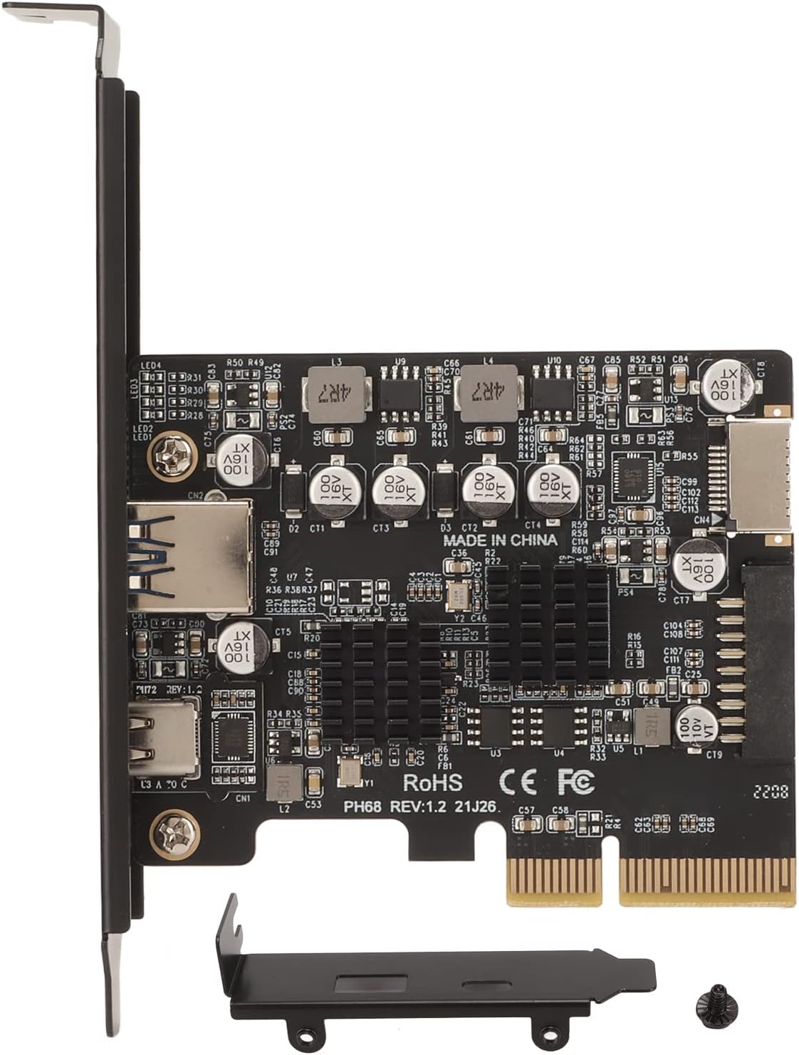 ASM3142+VI 822 10Gbps High Speed USB 3.2 Gen2 Expansion Card Type E Front Gold Plated Pin 2 Groups High Power Supply with Stable Performance