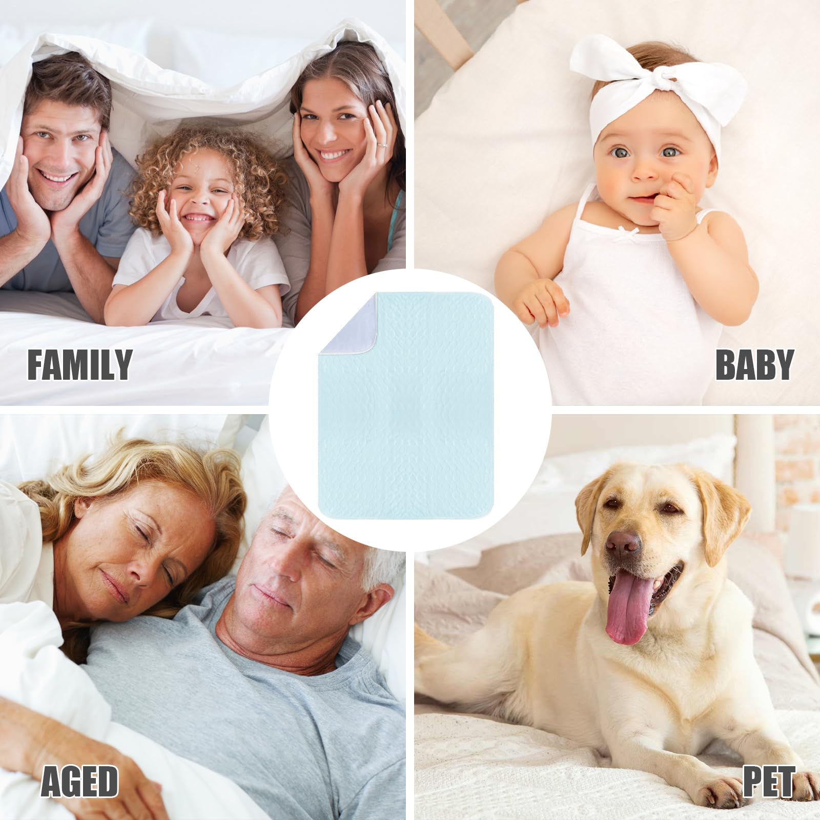 Empapadores Cama Lavable, Protector de Cama Absorbente para Incontinencia Sábana Impermeable para Incontinencia, Protector Reutilizable de Colchón para Niños o Adultos, 92 x 87 cm, Azul