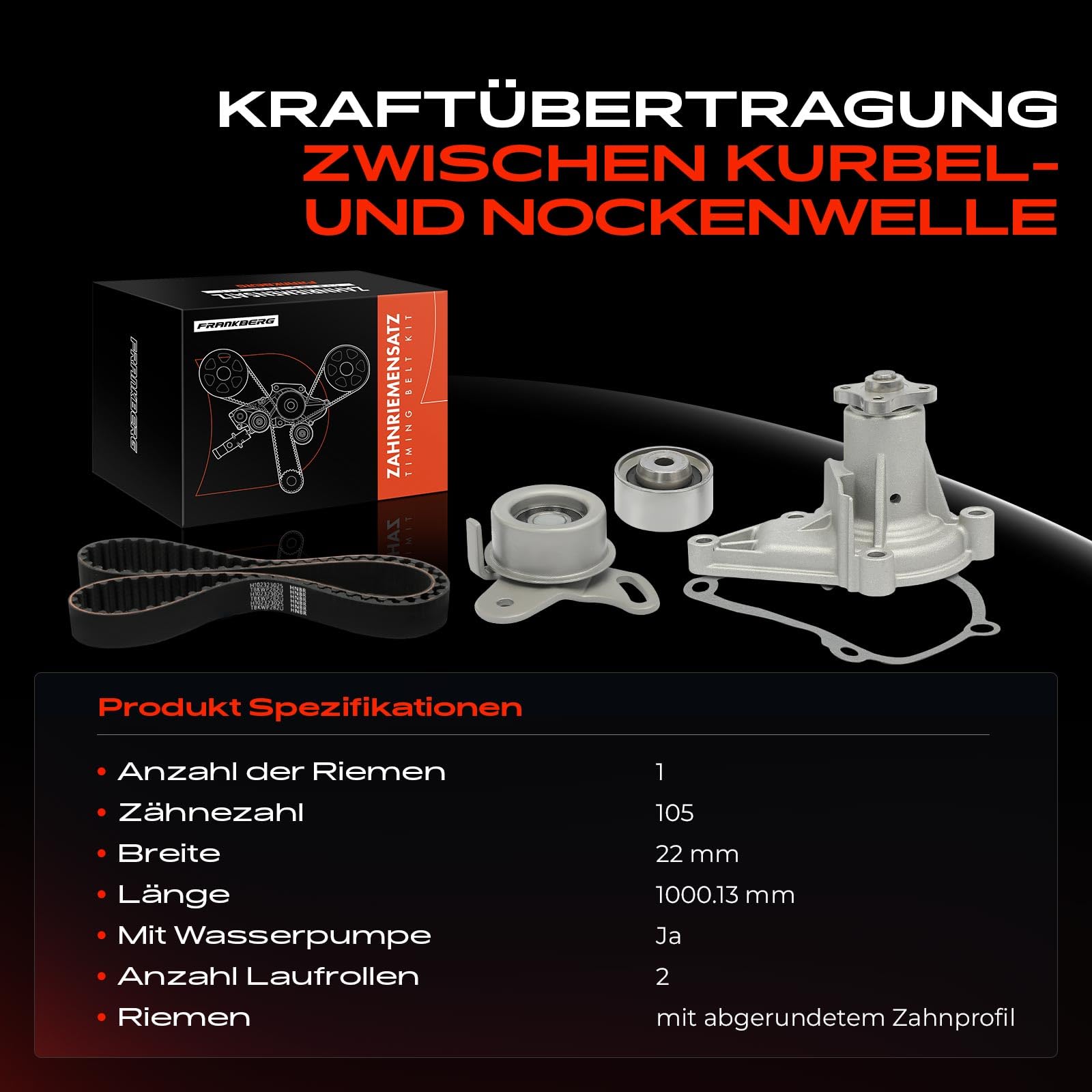 Frankberg 1x kit de correa de distribución + 1x bomba de agua 2441022000 | Compatible con: Accent Sedán X-3, Coupé GK, Getz TB, Río II JB, Elantra Saloon XD, Cerato LD, Salón Rio II JB, Acento II