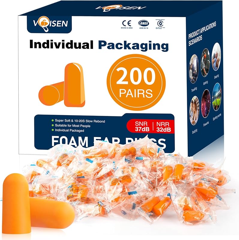 Foam Ear Plugs,200 Pairs Ear Plugs for Sleeping | 32dB NRR 37dB SNR Ear Plug Noise Cancelling for Snoring, Studying, Loud Events,Traveling & Concerts, Individual Package
