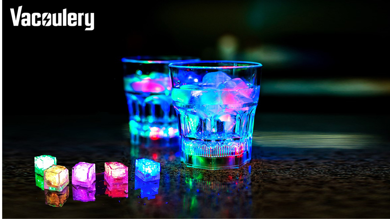 ALLOMN 12 cubetti di ghiaccio luminosi a LED, multicolore, lampeggianti, decorativi, per feste, riutilizzabili, con sensore di liquido, attivati dall 'acqua, per bevande, vino, whisky, cocktail