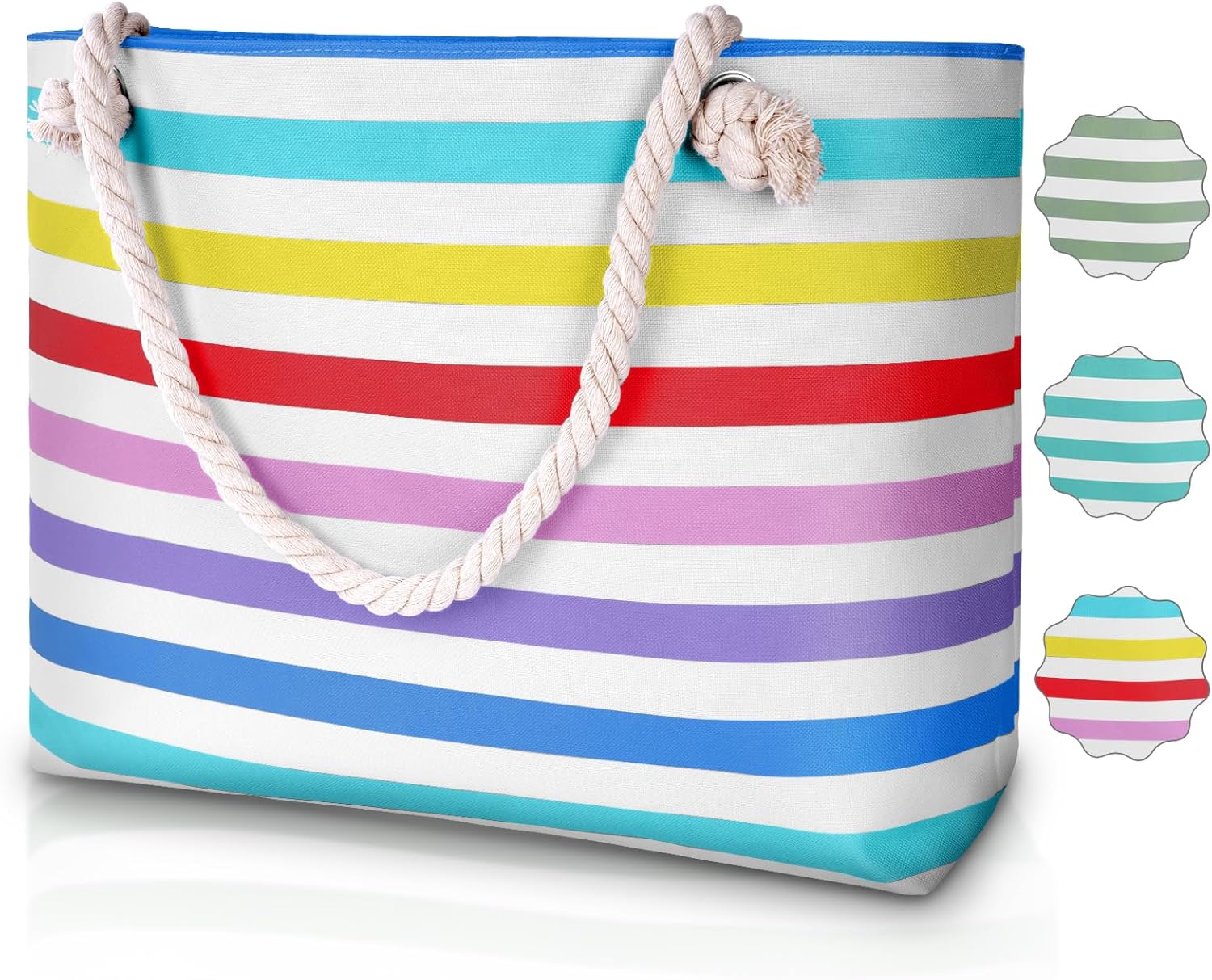 URAQT Women’s Beach Bag,Summer Beach Handbag with Zipper and Rope Handle, Women’s Holiday Family Travel Bag,Canvas Shopping Bag,Shoulder Bag,Suitable for Gym Pool Beach Picnic