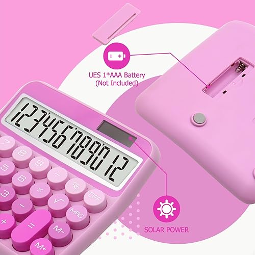 Miniatura 3 de Calculadora rosa degradado, calculadora de botón grande con pantalla LCD grande, accesorio de escritorio de oficina rosa intenso para oficinas,