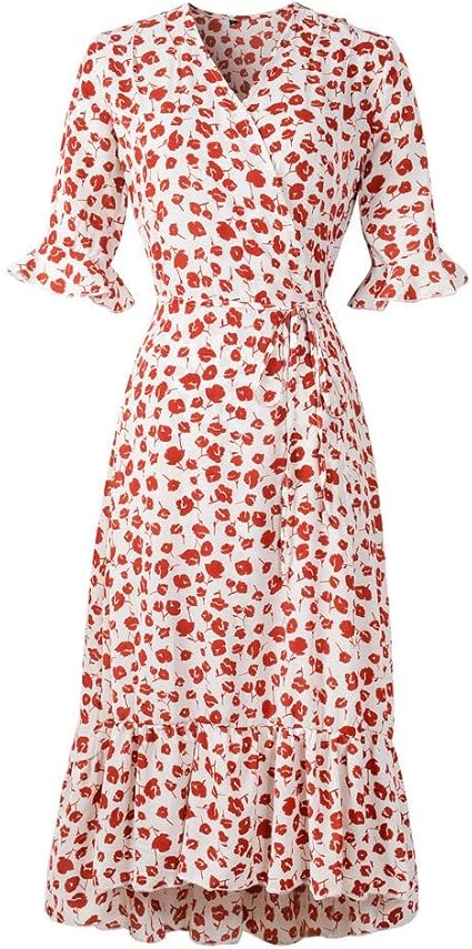 Amazon レディースワンピース夏ネックv休日袖プリントワンピース半レディースパーティービーチ女性用カジュアルワンピース 水着 レディース ワンピース ハイレグ Red L ノーブランド品 スマートウォッチ