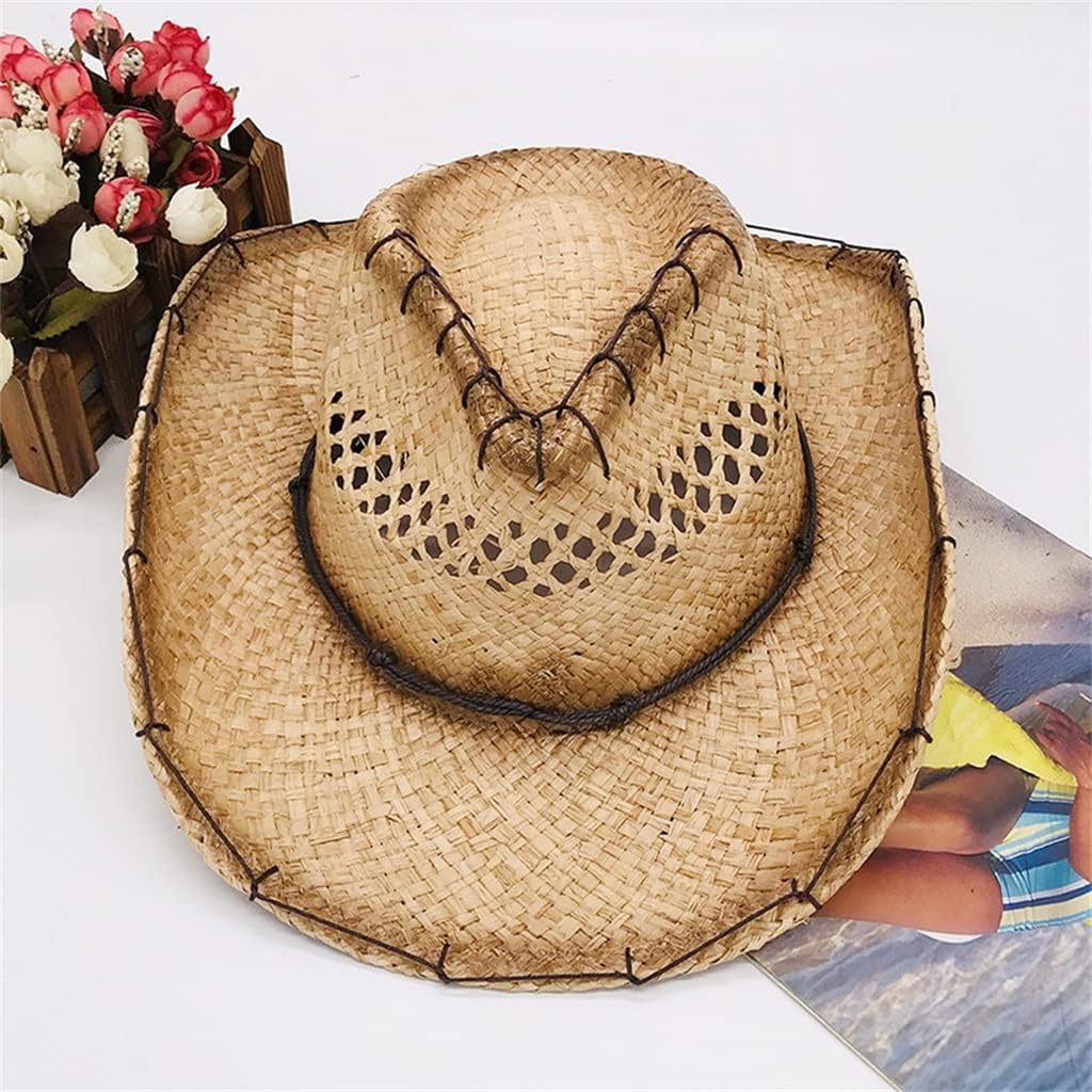 N/A Retro Style Outdoor Beach hat Western Cowboy hat Wide Brim hat Fishing hat Unisex (Color : A, Size : 56-58CM) : Clothing, Shoes & Jewelry