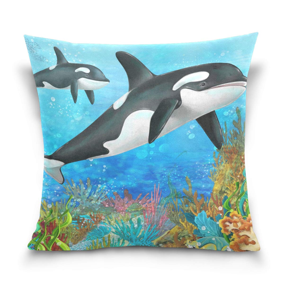 Linomo Throw Pillow Cover 16x16 inch, Cute Sea Animal Dolphin Decorative Pillow Cases Cushion Cover for Couch Sofa Bed Home