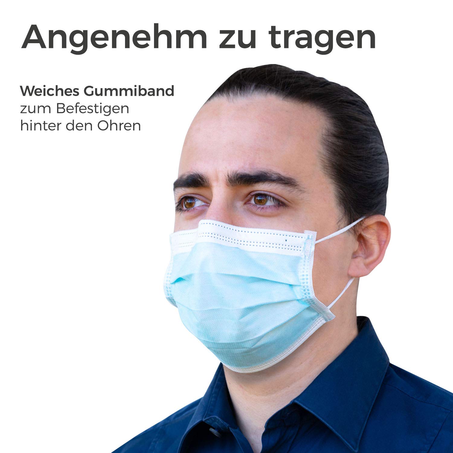 Mea Vita Mund- und Nasenmaske, 50er Pack, Einweg Maske, 3-lagig Gummizug