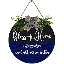 Fenarenes Front Door Blessed Wreaths Bless This Home and All Who Enter, Funny Welcome Wall Hanging Sign Plaque, for Front Door Entryway Porch House Decorations 12x12 Inch