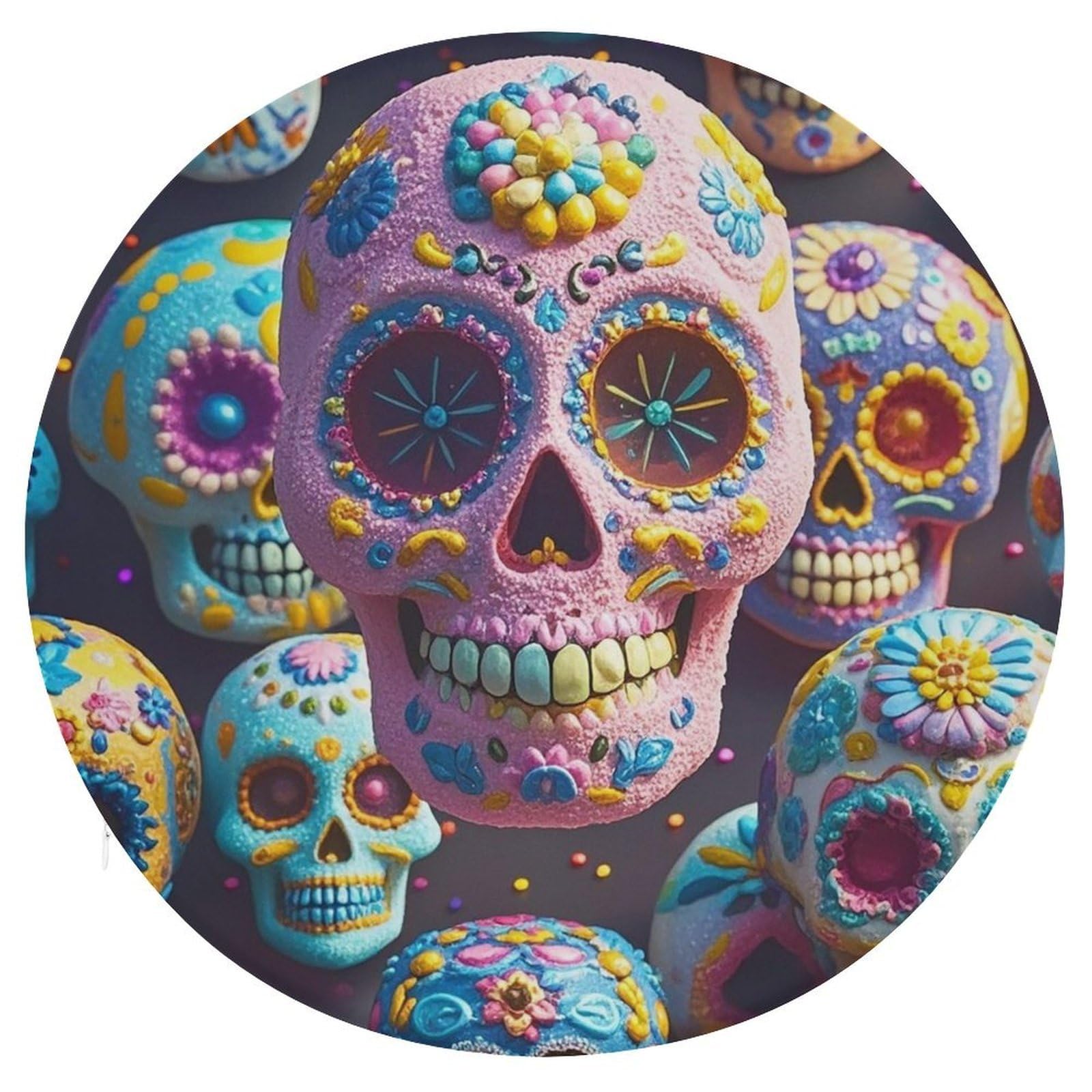 FekiLoot - Sugar Skull Chair Cushion Round Memory Foam Chair Cushion Round Seat Cushion with Removable Cover, Fashion Decorative Cushion for Bedroom Sofa Kitchen