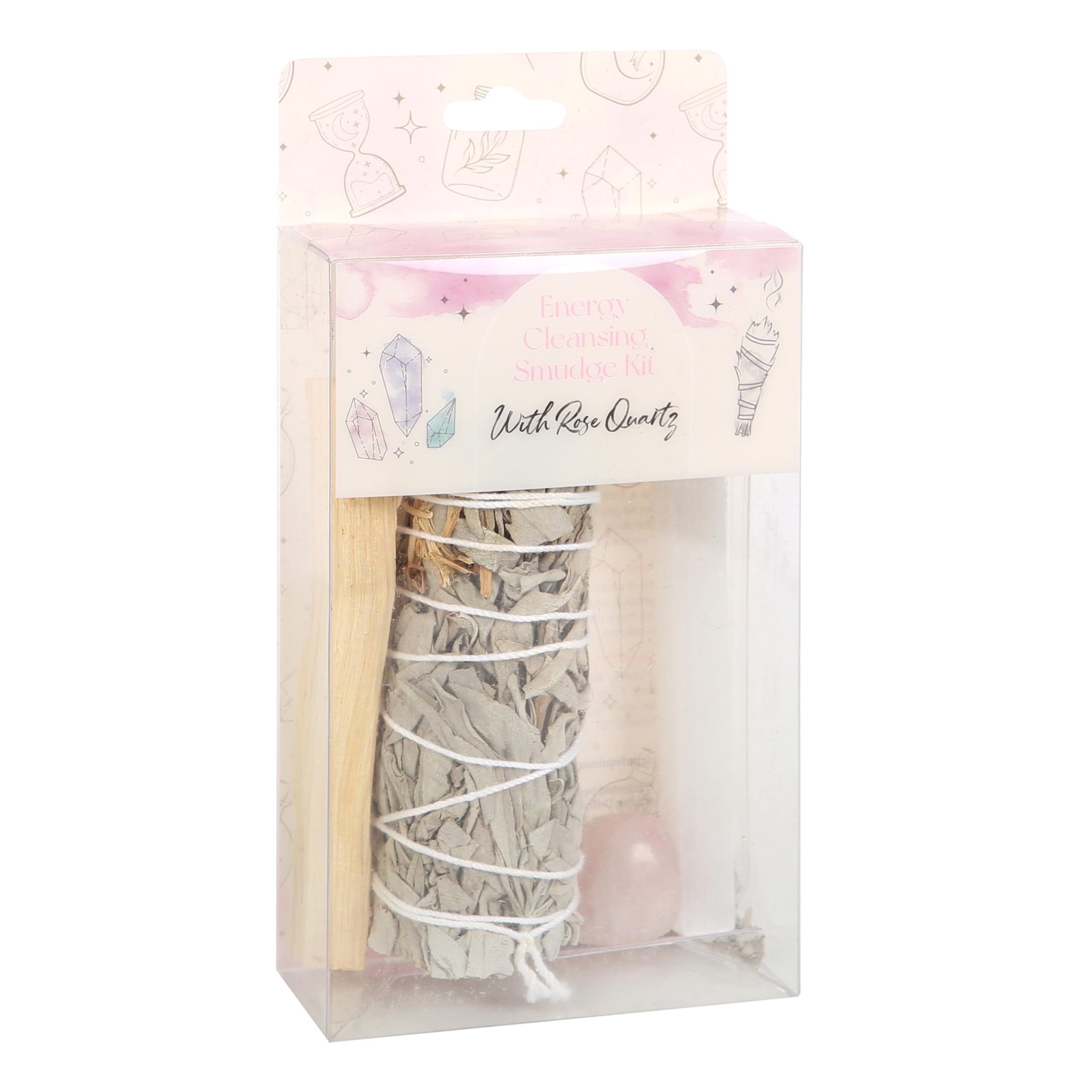 Something Different Wholesale Light Pink/White Uk Smudge Kit With Sage, Palo Santo, Selenite, And Rose Quartz Crystal