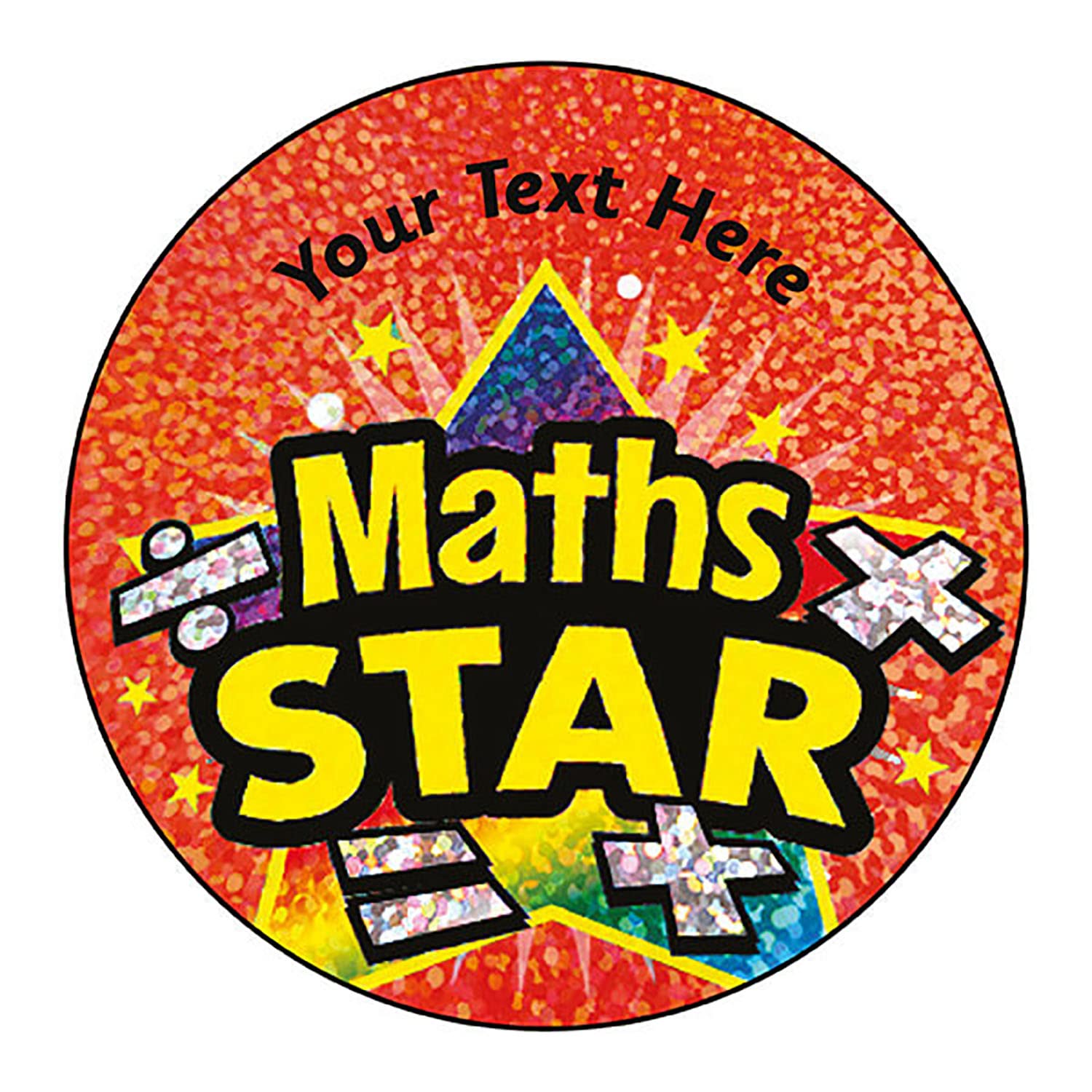 105 Personalised Holographic Sparkly Subject Star Motivational School Praise Teachers Maths Reading Science Reward Stickers 37mm Primary Teaching Services (Maths Star)