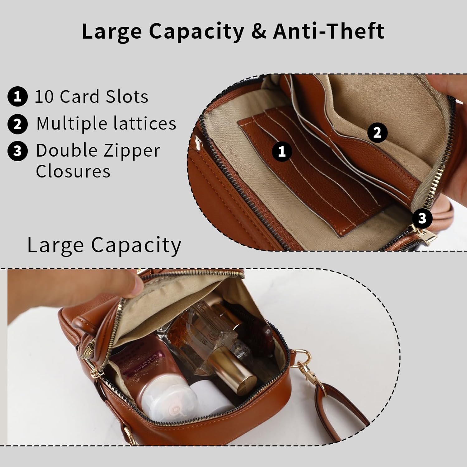 Leather Crossbody Bag for Women,Anti-Theft Messenger Bag with Large Capacity,Built-in Purse Card Slots Shoulder Sling Bag - Image 6