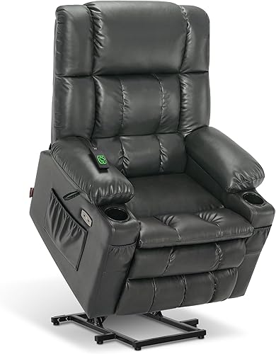Miniatura 10 de MCombo Silla reclinable de doble motor con masaje y calor para personas mayores, posición infinita, puertos USB, portavasos, reposapiés extendido,