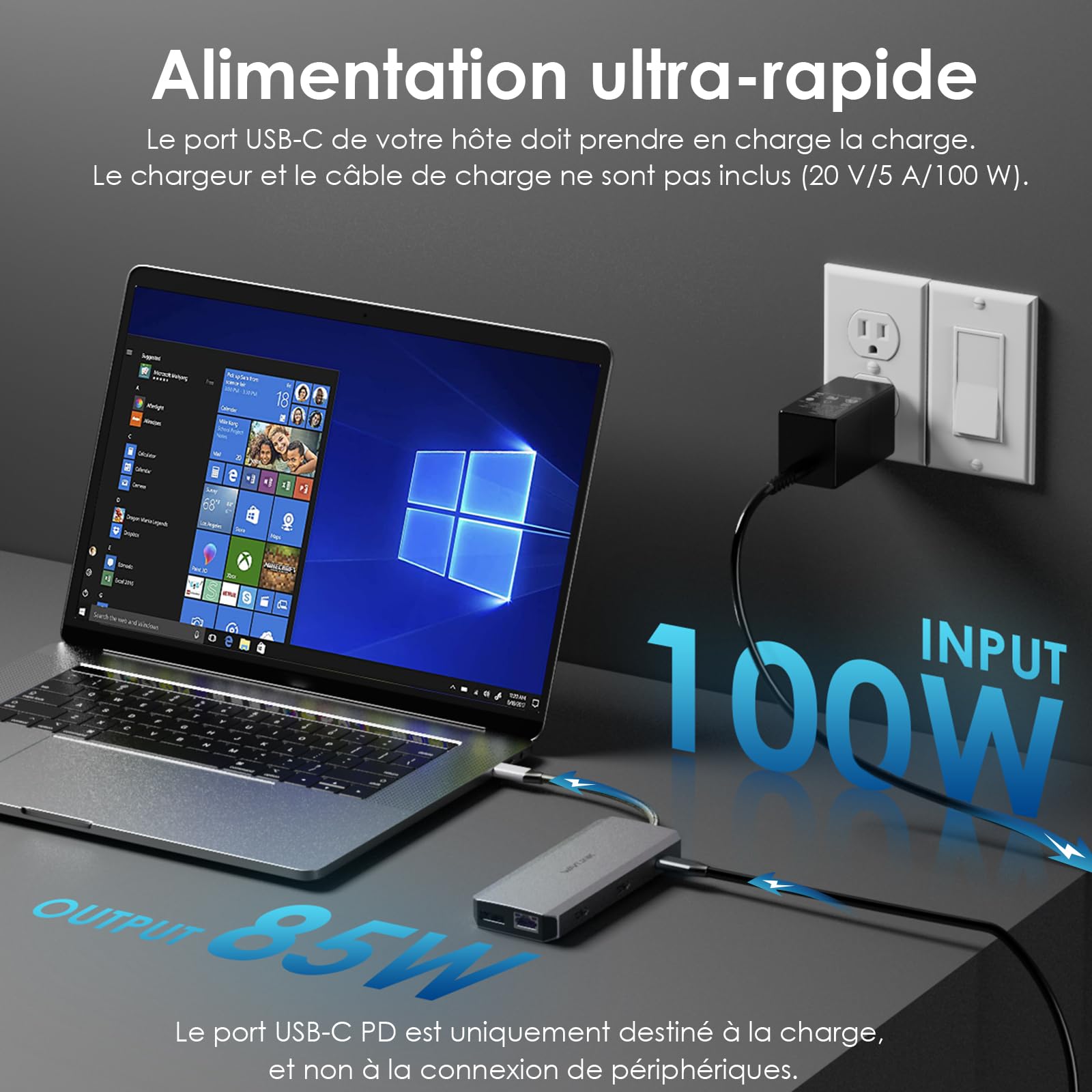 WAVLINK Station d'accollement USB C à Double Moniteur, Station d'accollement avec Double HDMI, DP, 100W PD, USB3.0&2.0, RJ45, Fentes SD/TF, Audio/Micro