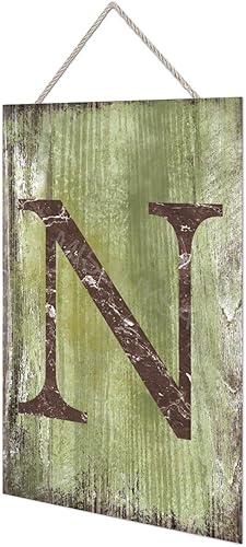 Vista 338 de Letrero colgante de madera con letra J, letrero de madera para decoración del hogar, 26 letras del alfabeto de metal, placa de madera, decoración