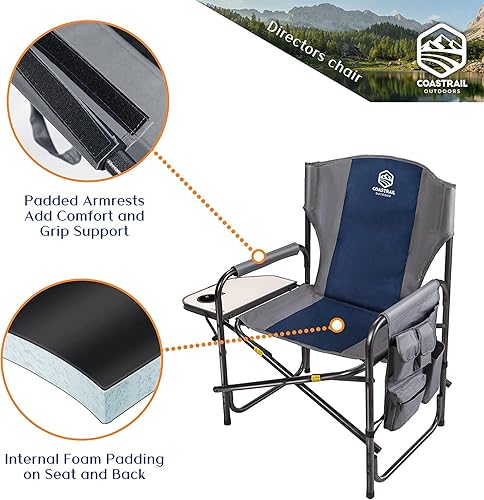 Miniatura 3 de Coastrail Outdoor Silla de director XXL de gran tamaño soporta 600 libras 28 pulgadas de ancho totalmente acolchada para adultos silla de camping