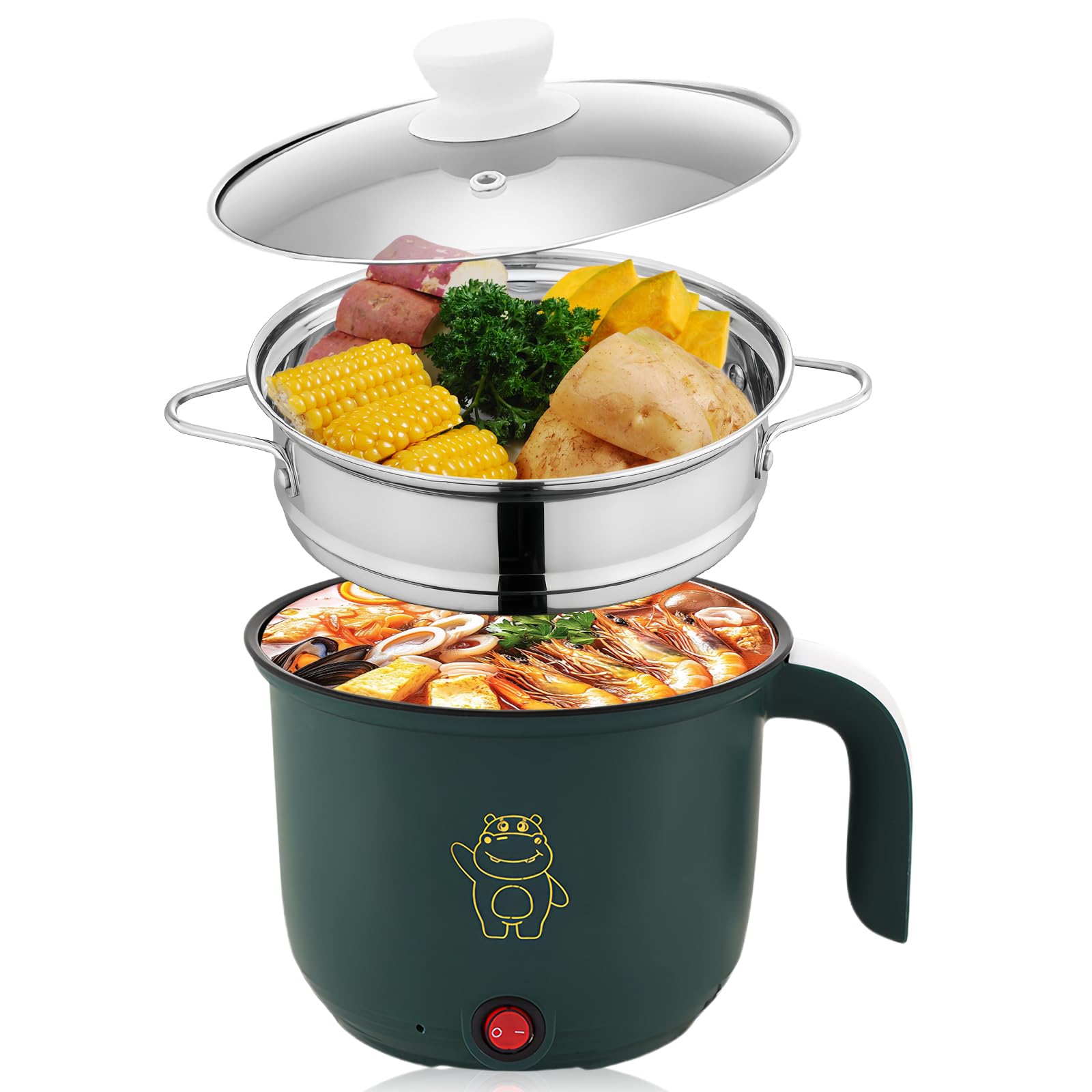 Elektrische Noodle Pot 1.8L Met Deksel - Snelkoker Voor Hotpot Met Lange Steel Eu Stekker 220v 180w