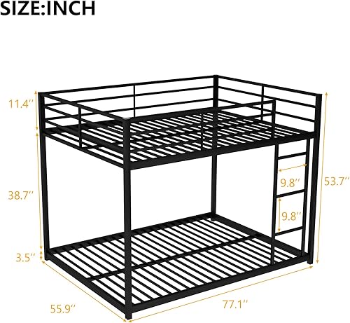 Miniatura 34 de Litera de tamaño individual sobre individual, litera baja con escalera, litera de metal con barandillas, marco de cama de metal resistente para