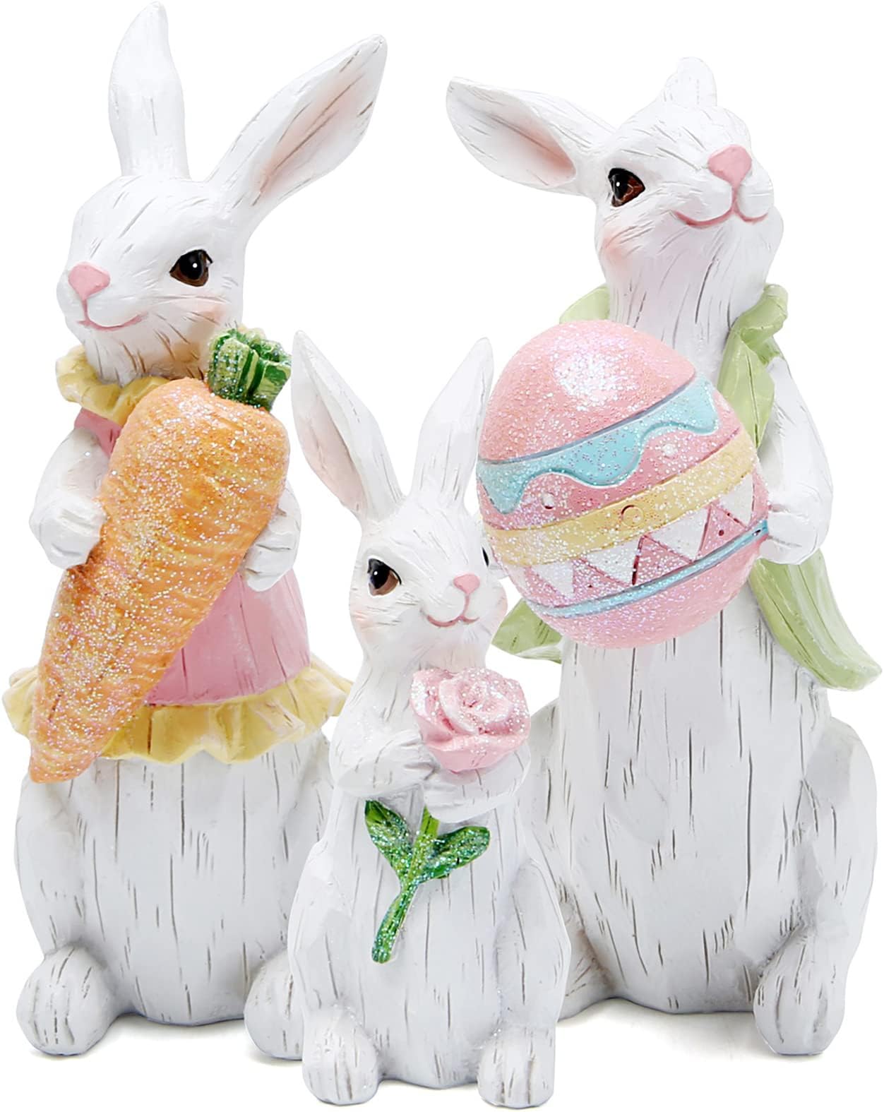 Hodao Easter Bunny Decorations Spring Indoor Home Decor Bunny Figurines (Easter White Bunny Family)