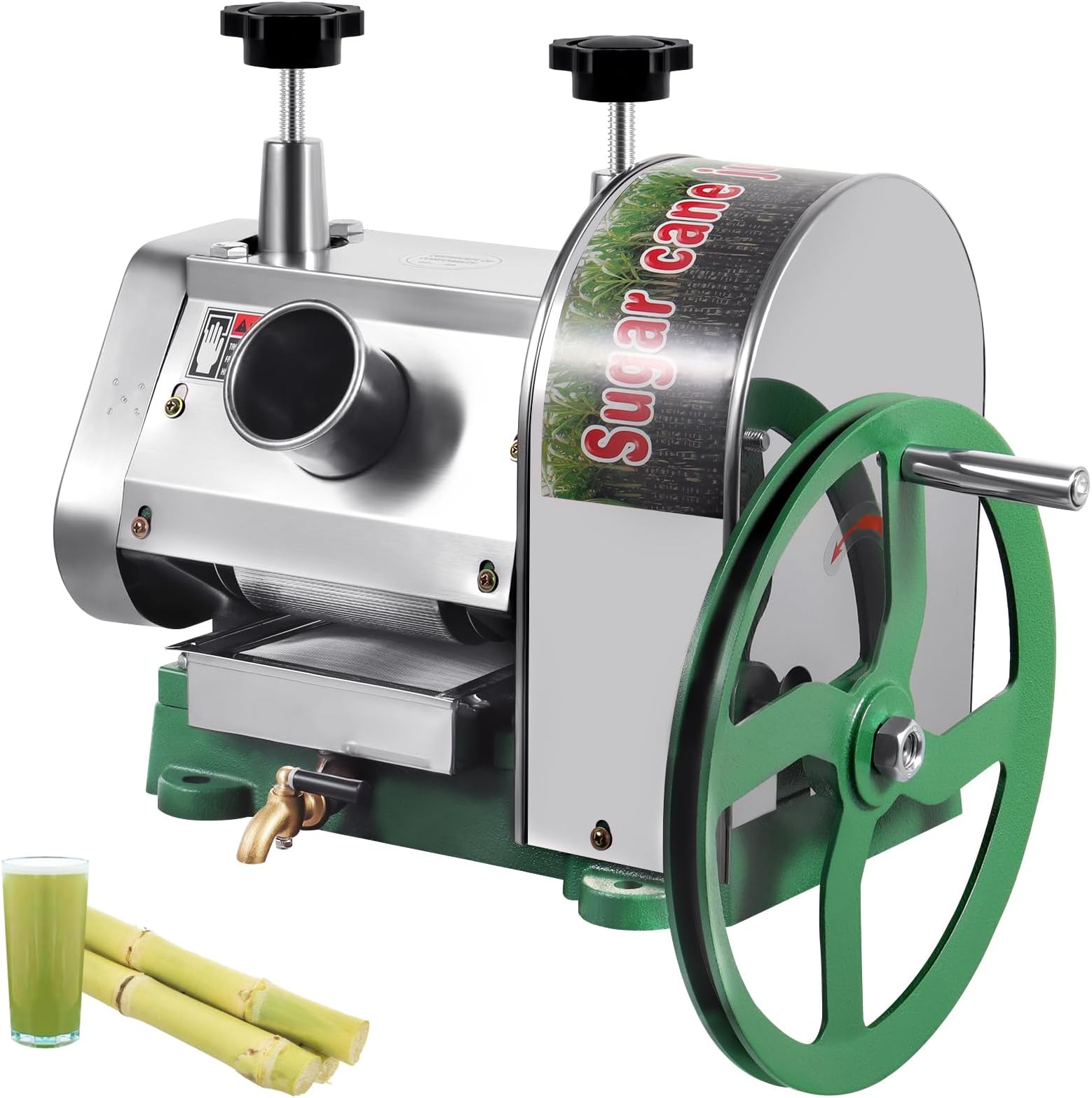 Samger Manual Sugarcane Juicer Machine, Stainless Steel Sugarcane Juicer Press, 110 Lbs Output Per Hour, 2" Large Inlet, 3 Steel Rollers Handwheel Sugarcane Juice Squeezer for Home and Store