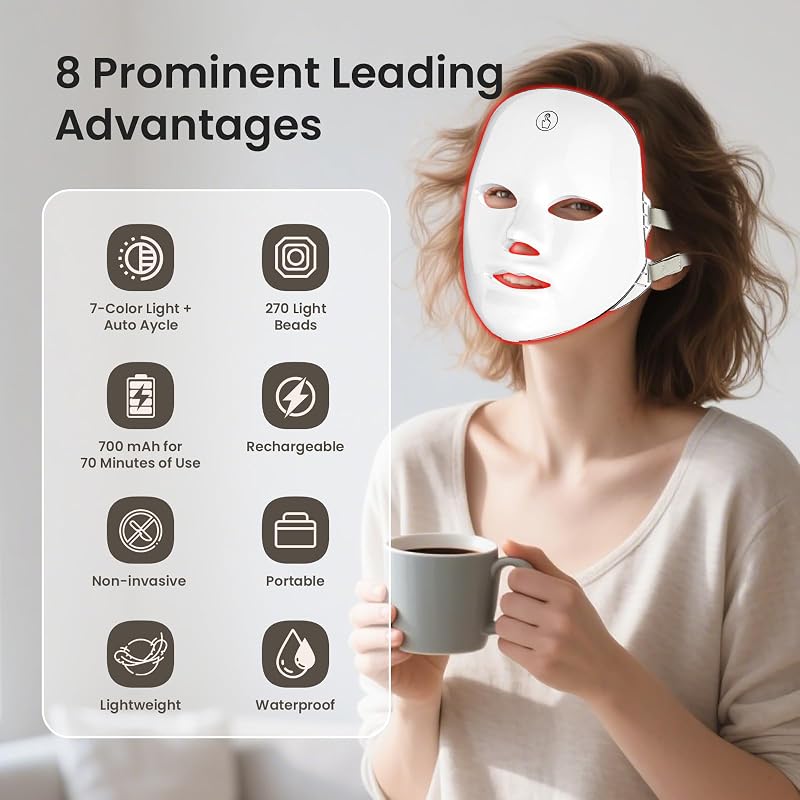 SUERBEATY Red Light Mask For Face, 7-1 Colors Red Light Face Mask, Facial Skincare At Home, Cordless, Portable and Rechargeable image 2