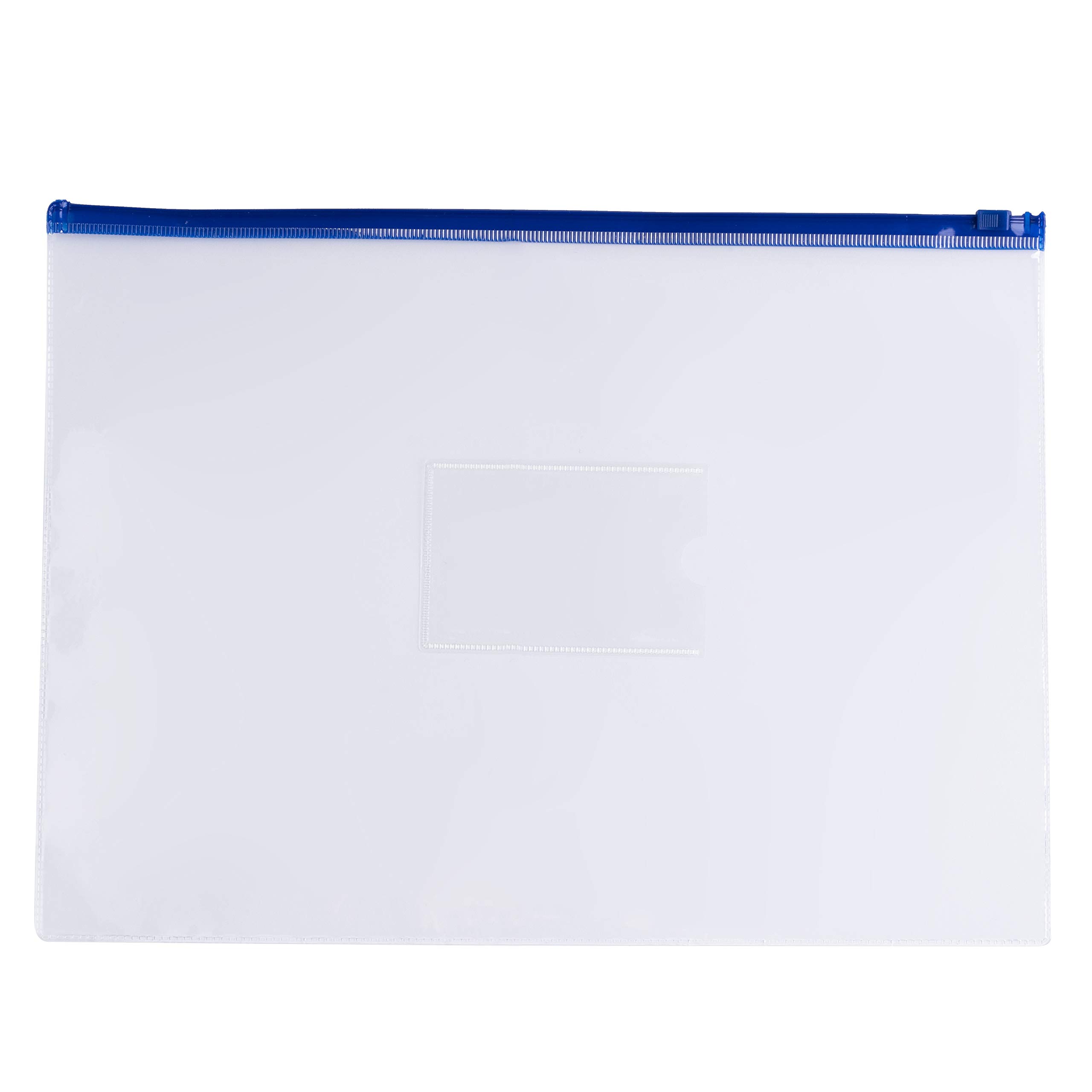 Pack of 12 A4+ Foolscap Clear Zippy Bags with Blue Zip