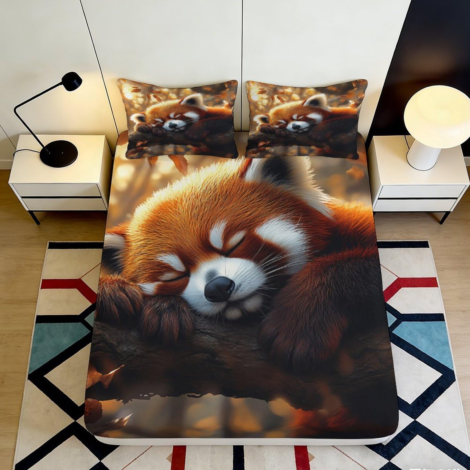3D Printed Red Panda Fitted Sheet Microfiber Soft Durable Sleeping Animal Bed Cover for Bedroom Dormitory Guest Room Mattress Protection 160x200x25cm