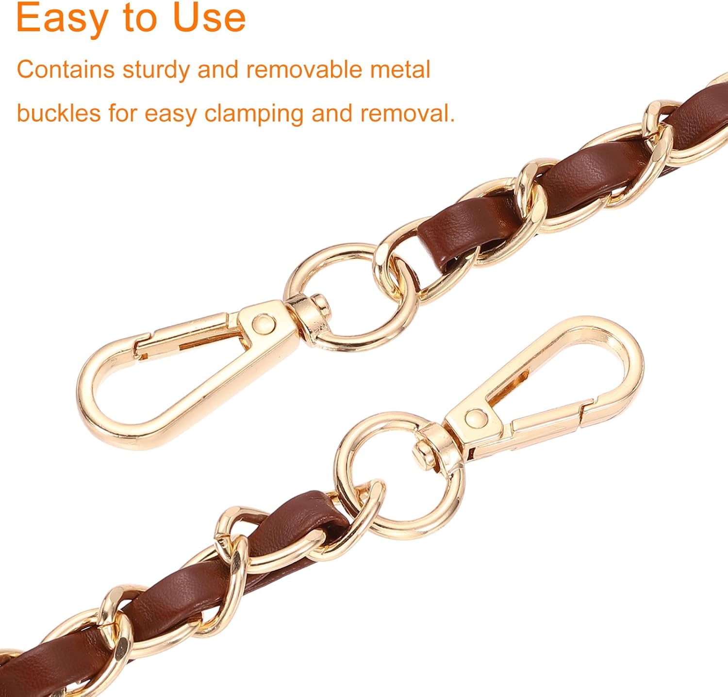 uxcell Purse Chain Strap, 55 Inch Leather Iron Flat Chain Handbag Chains Purse Straps with Buckles for Shoulder and Cross Body Bags (Dark Brown Strap + Gold Chain) - Image 5