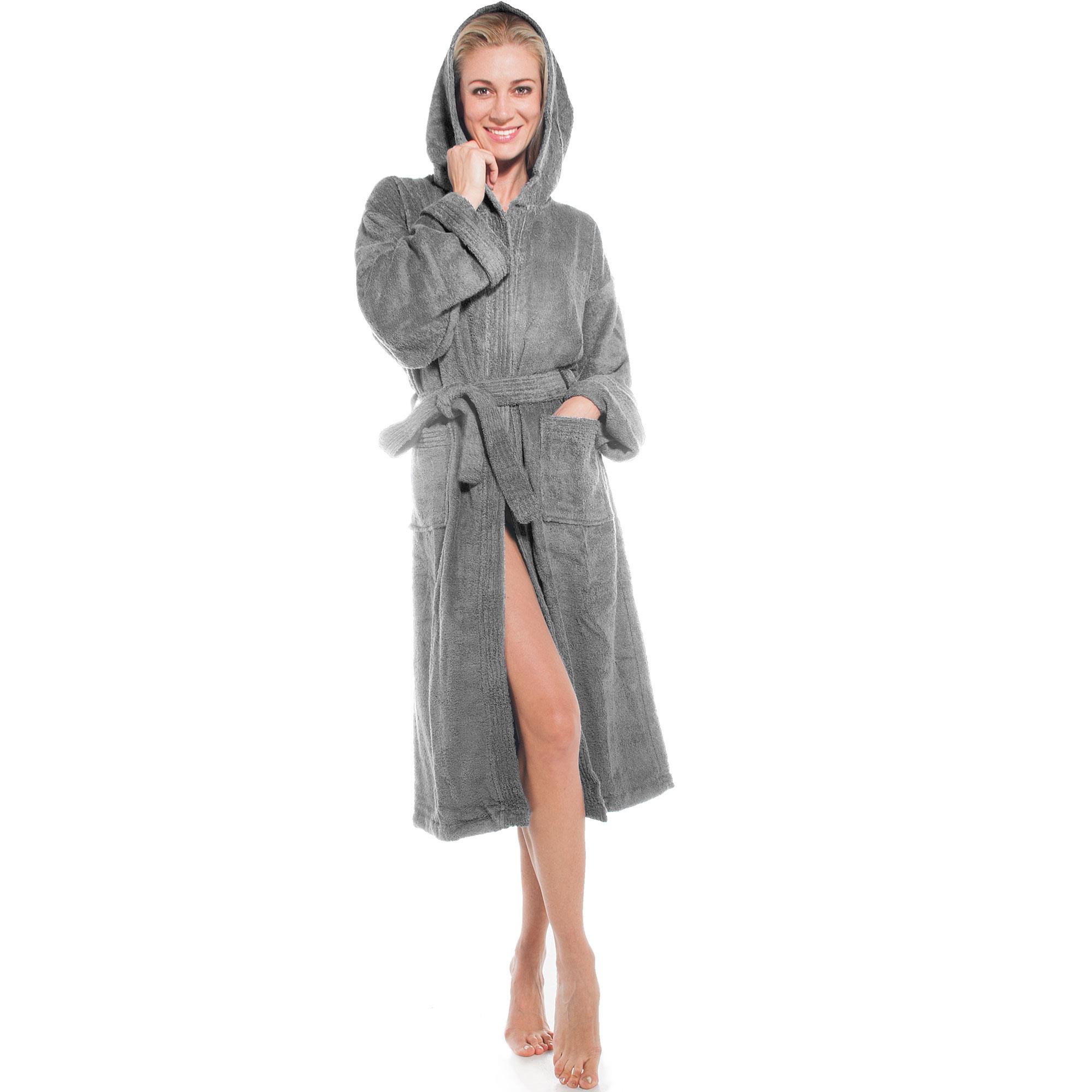 aqua-textil XS-XXXL Bademantel Kapuze Uni lang aufgesetzte Taschen Damen Herren Unisex warm Frottee Baumwolle OEKO-TEX Föhr