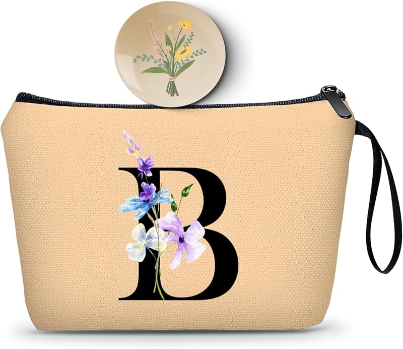 Necessaire de maquiagem SEAMOON com espelho e estampa B, em lona, cor Khaki