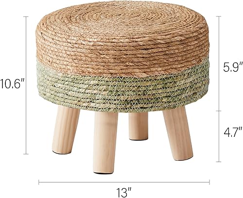 Miniatura 3 de Cpintltr Reposapiés otomano natural de algas marinas, tejido a mano, taburete redondo para sofá, escritorio, reposapiés acolchado con patas de pino