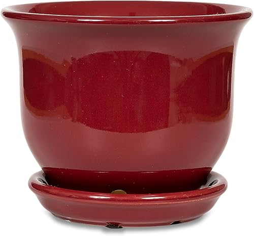 Miniatura 3 de Garden & Home Maceta de cerámica roja de 6 pulgadas para interiores con un platillo adjunto y agujero de drenaje para plantas de casa, hierbas,