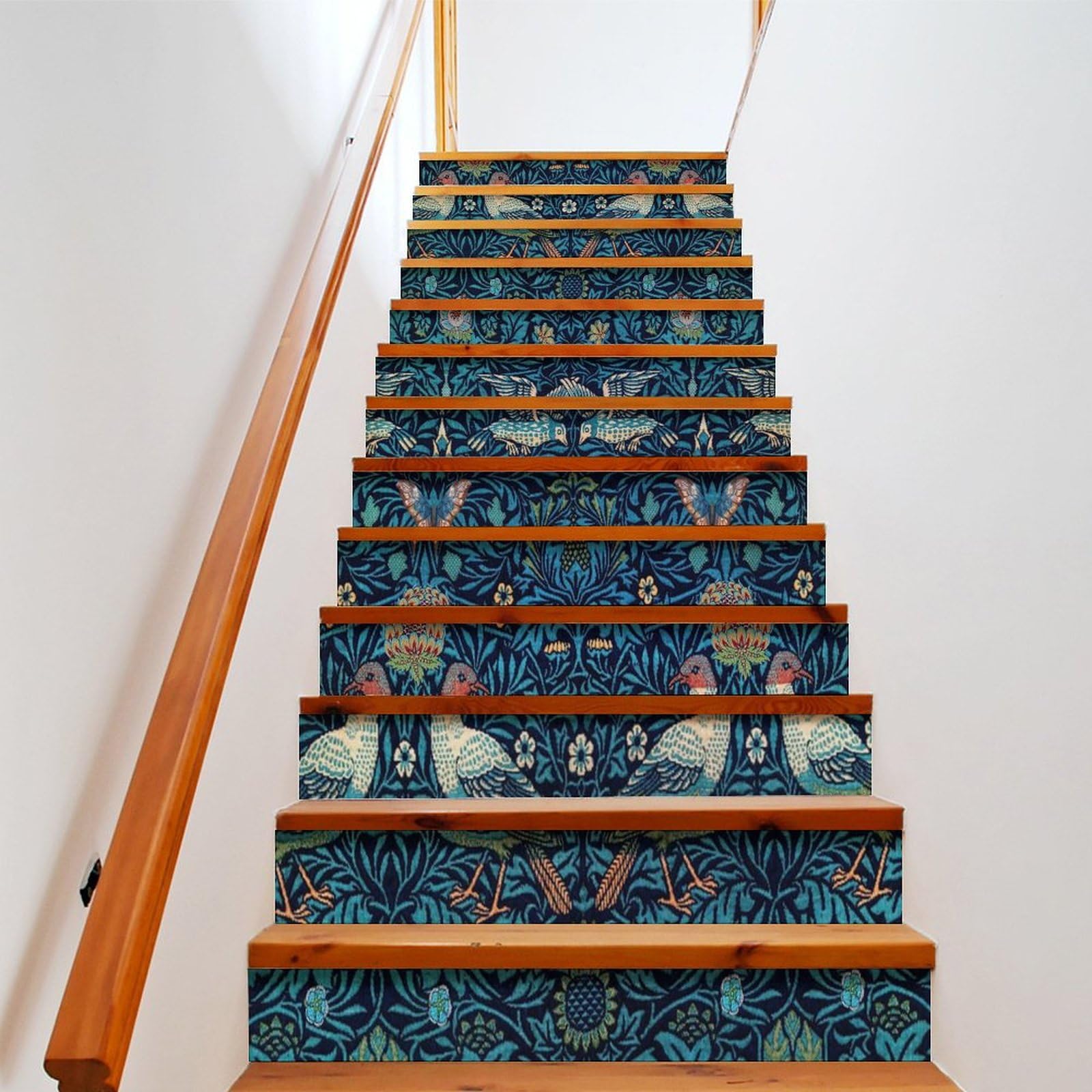Brebasf Vintage Boho William Morris Florals Staircase Stickers Staircase Decorations,Rustic Spring Garden Animals Birds Butterflies Damask Designs