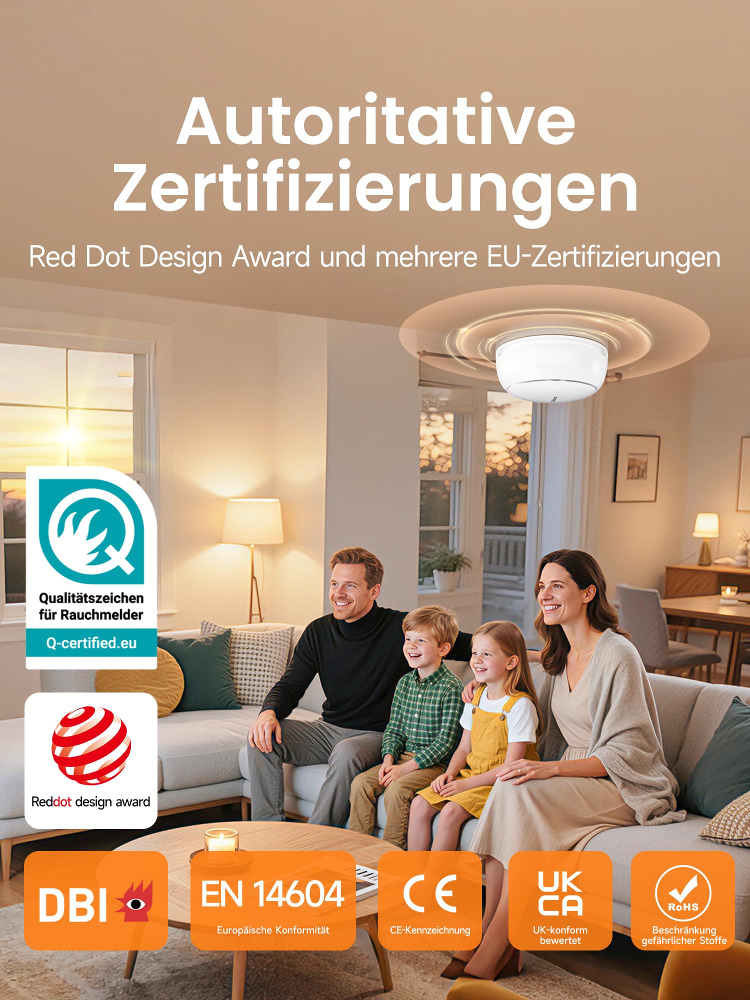 Heiman Smart Rauchmelder 12er Set mit Gateway, 10 Jahre Batterie, Q-Label & EN 14604, Funkrauchmelder vernetzbar mit Magnethalterung, Smart Home Rauchwärmelder für großes Haus, Weiß