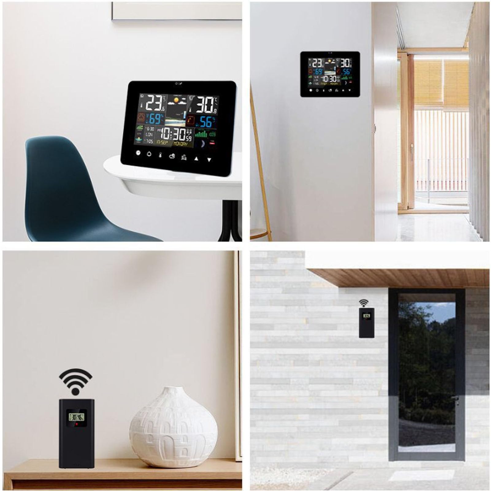 Luocute Digitales Innen- und Außenthermometer, Hygrometer, Farbdisplay, Touchscreen, Wettervorhersagestation mit Kabellosem Sensor, Wecker, Luftdruck für das Heimbüro